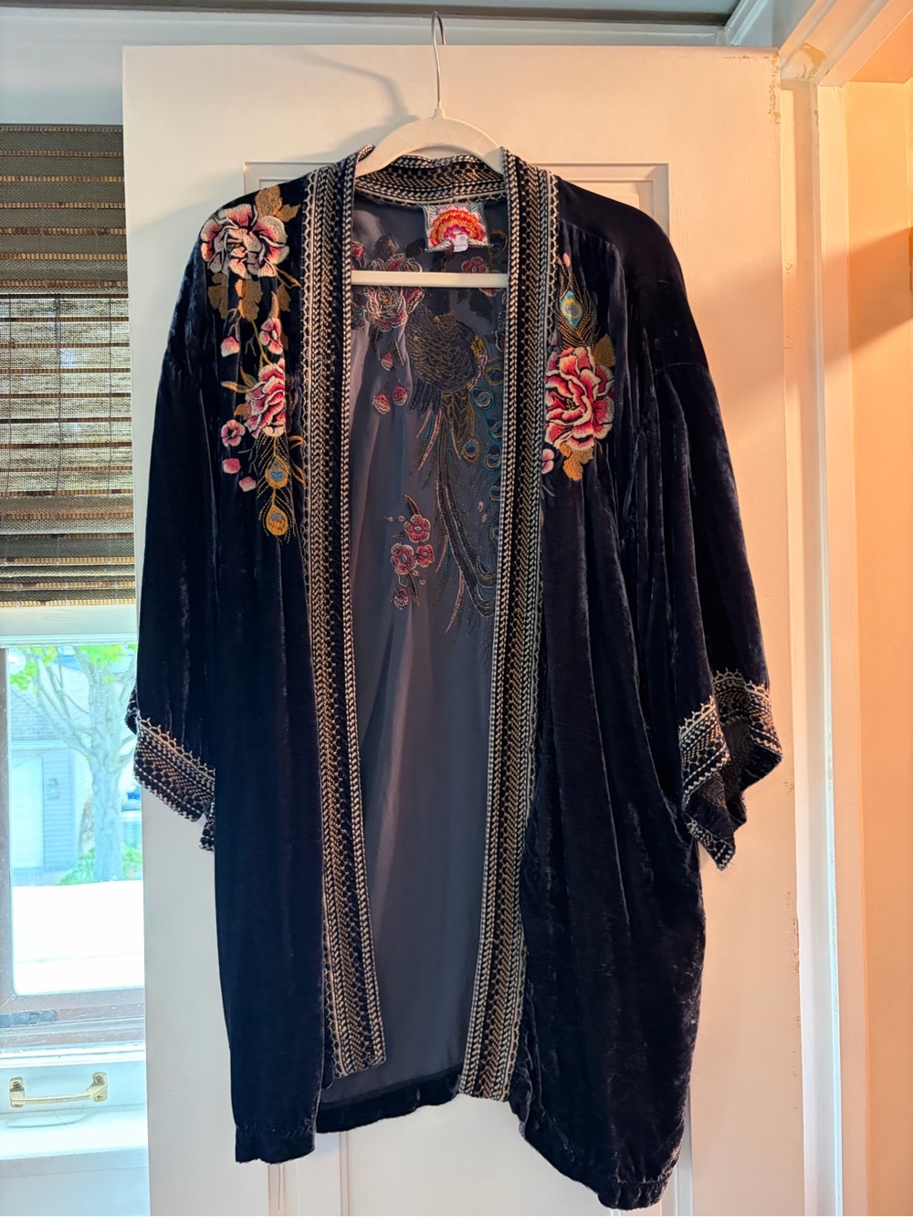 Johnny Was Navy Embroidered Floral Kimono Jacket